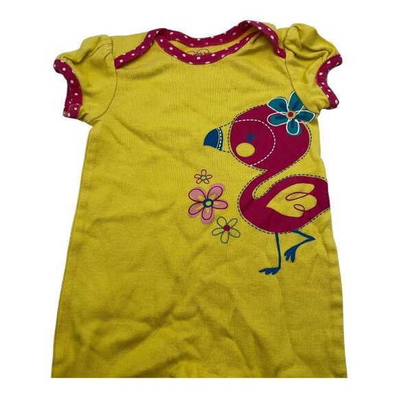 The Children Place Yellow Baby Romper 3-6M Pink Bird & Floral Snap Closure - Picture 5 of 7